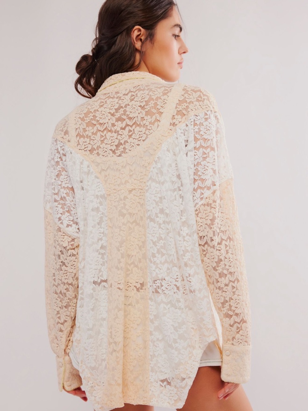 Free People Intimately All Day Lace House Shirt-Bright White Combo - Picture 5 of 10